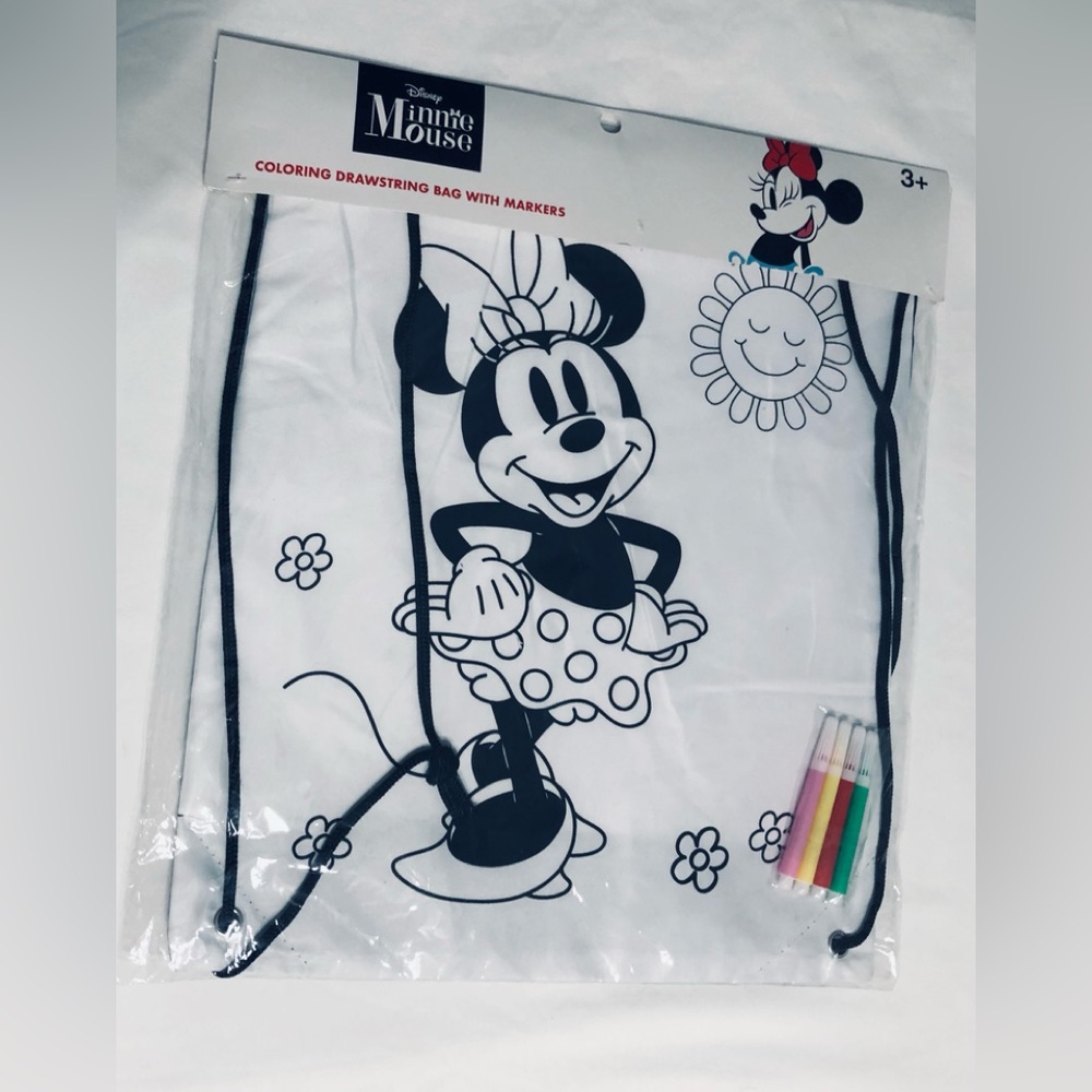 Disney Minnie Mouse coloring Drawstring bag with Markers.Aged 3+